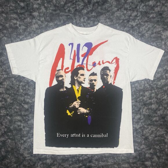 1991 U2 Achtung Baby TShirt Zoo TV Tour Size XLBand Concert AOP Cannibal VTG 90s